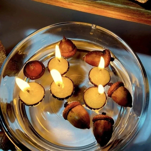 24 Floating Acorn Cap  Candles - Handmade - Picture 2 of 11
